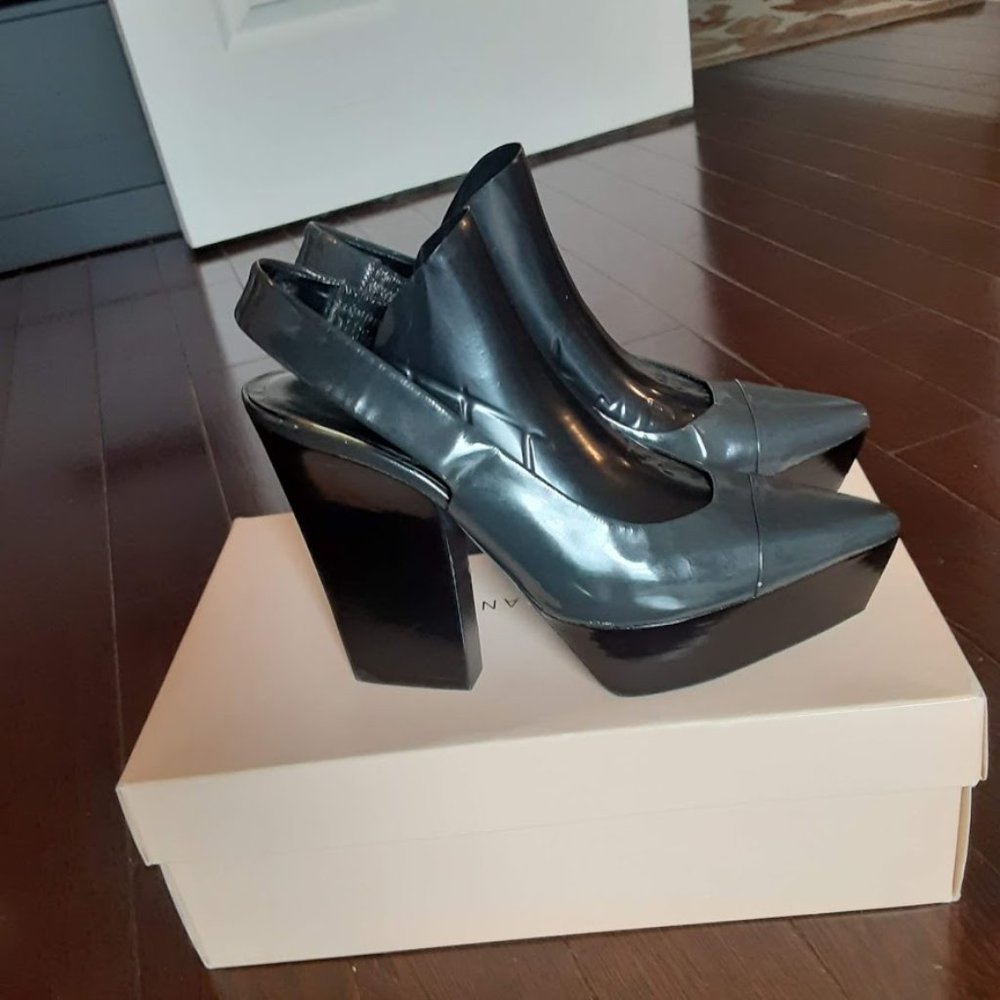 Jil Sander Gray Patent Leather Platform Heels